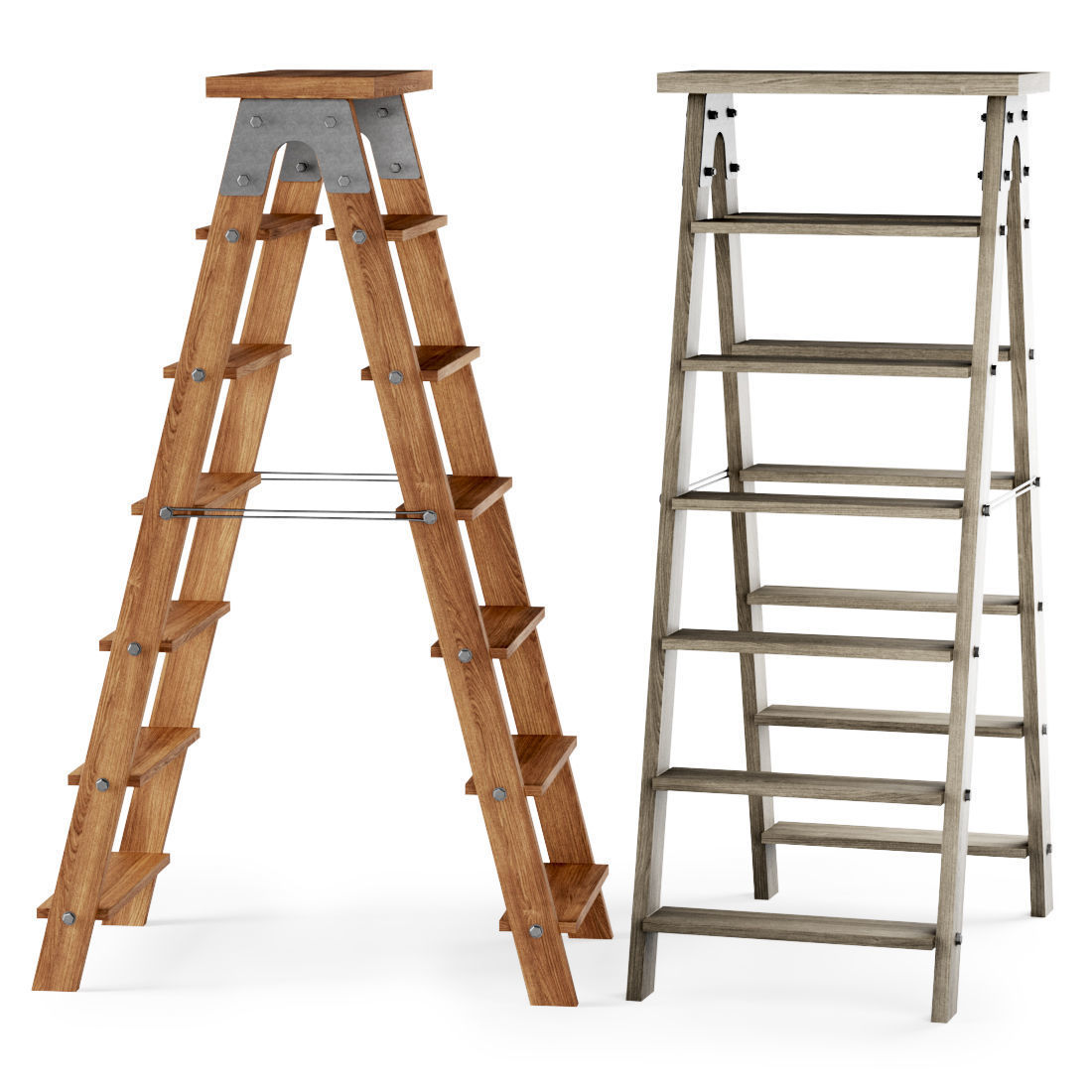 Wooden ladder  3D model_1