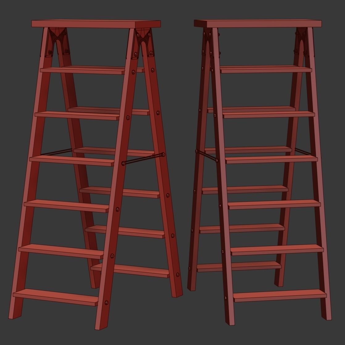 Wooden ladder  3D model_3