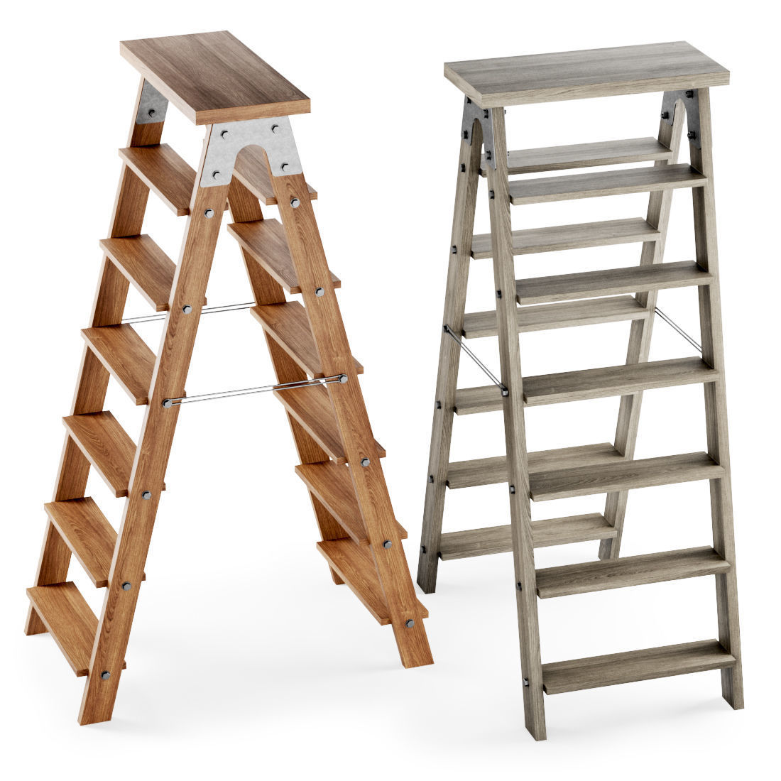 Wooden ladder  3D model_2