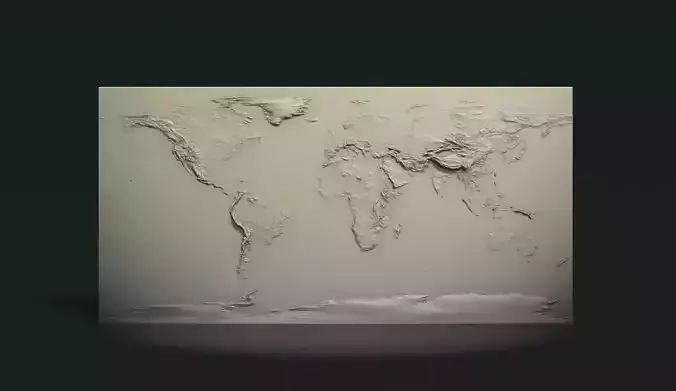 World Physical Map bas relief 3D print model