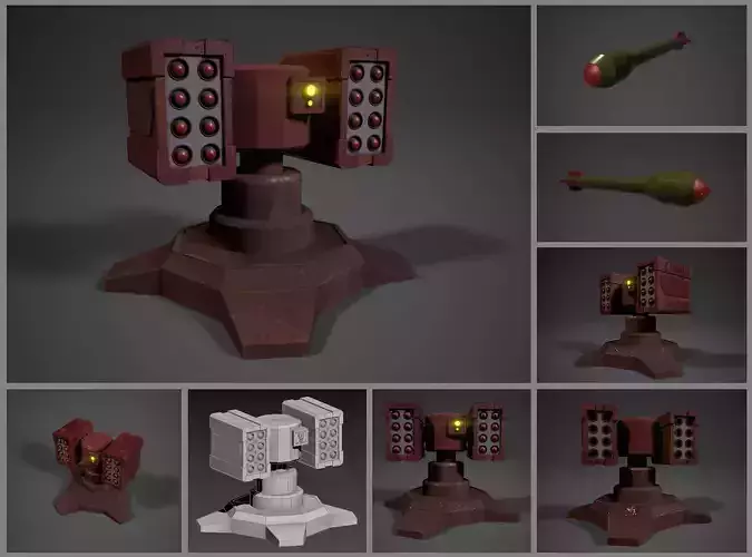 Simple missile turret Low-poly 3D model