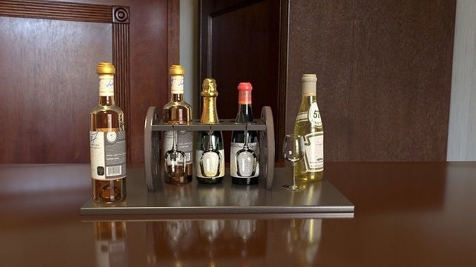 Wine bottle and Holder  Low-poly 3D model