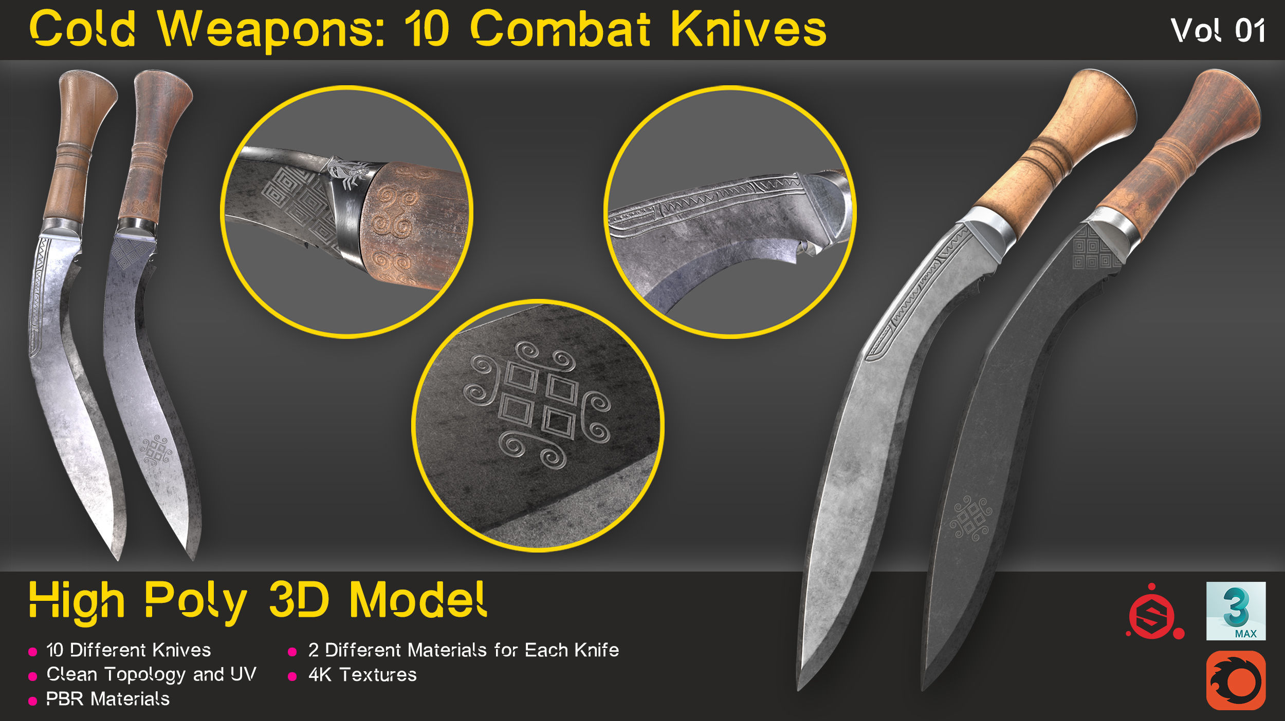 Cold Weapons-Combat Knives-Vol 01 3D model_13