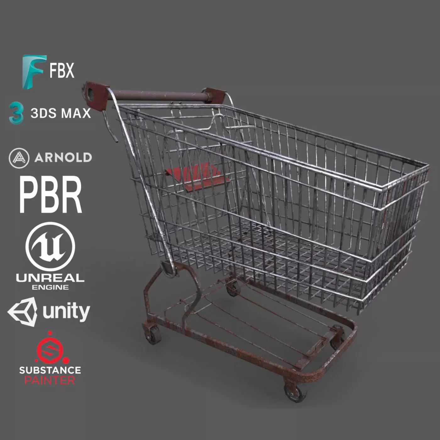 Old Rusty Metal Shopping Cart Free low-poly 3D model_0
