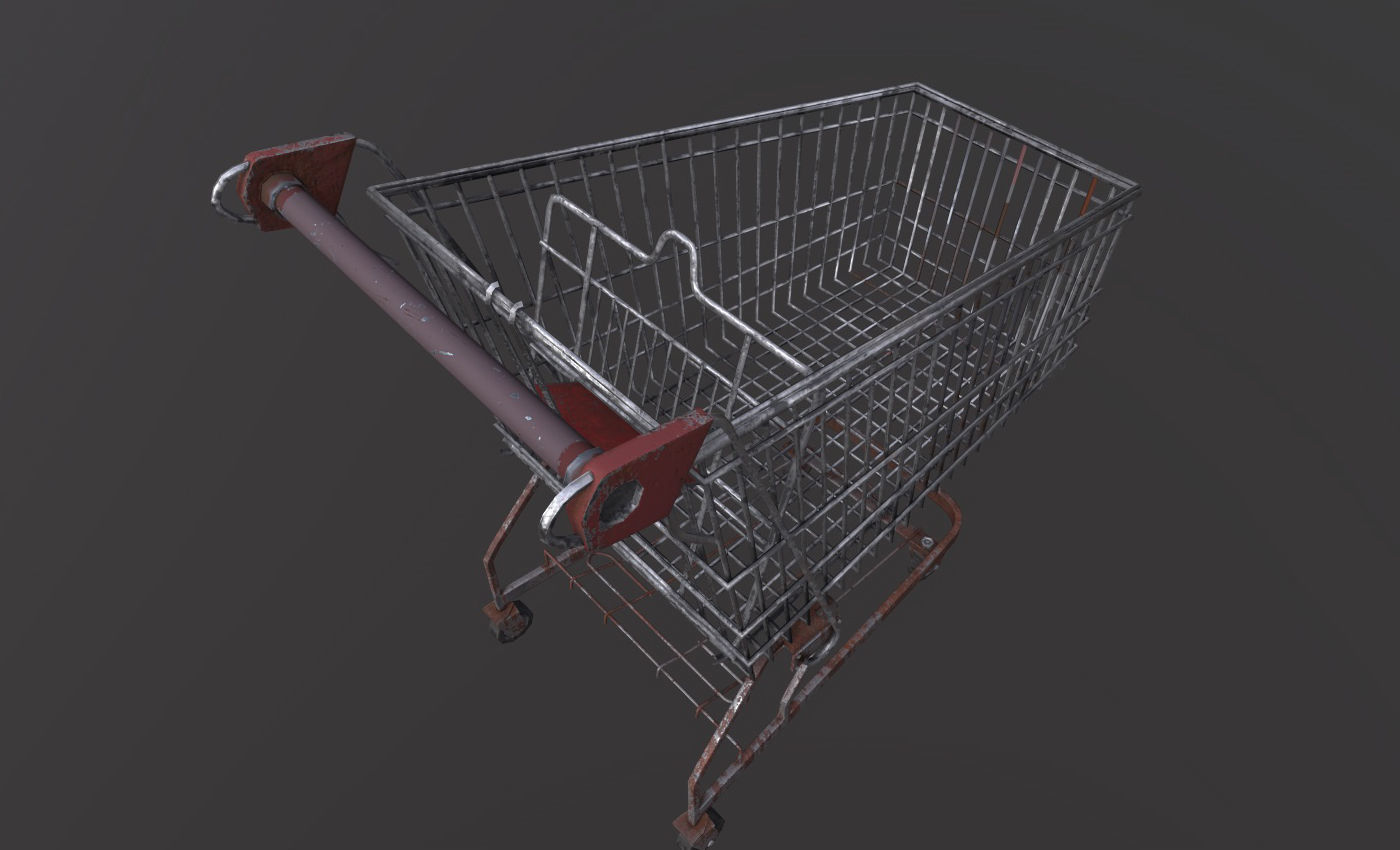 Old Rusty Metal Shopping Cart Free low-poly 3D model_2