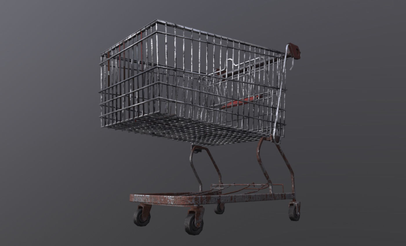 Old Rusty Metal Shopping Cart Free low-poly 3D model_6