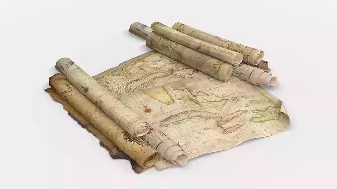Old Caribbean Maps Low-poly 3D model