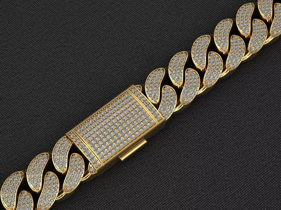 16 MM MIAMI CUBAN LINK CHAIN 3ROWS DIAMOND BRACELET OR NECKLACE 3D print model_0