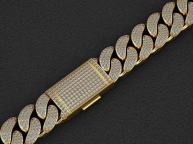 16 MM MIAMI CUBAN LINK CHAIN 3ROWS DIAMOND BRACELET OR NECKLACE 3D print model