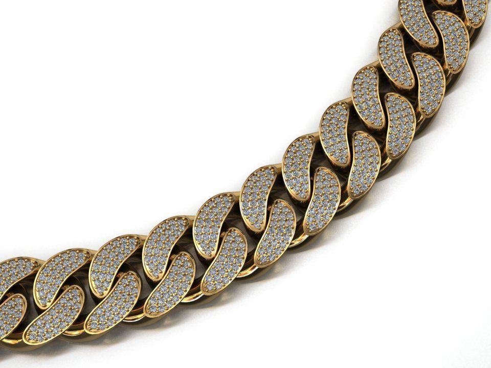 16 MM MIAMI CUBAN LINK CHAIN 3ROWS DIAMOND BRACELET OR NECKLACE 3D print model_3
