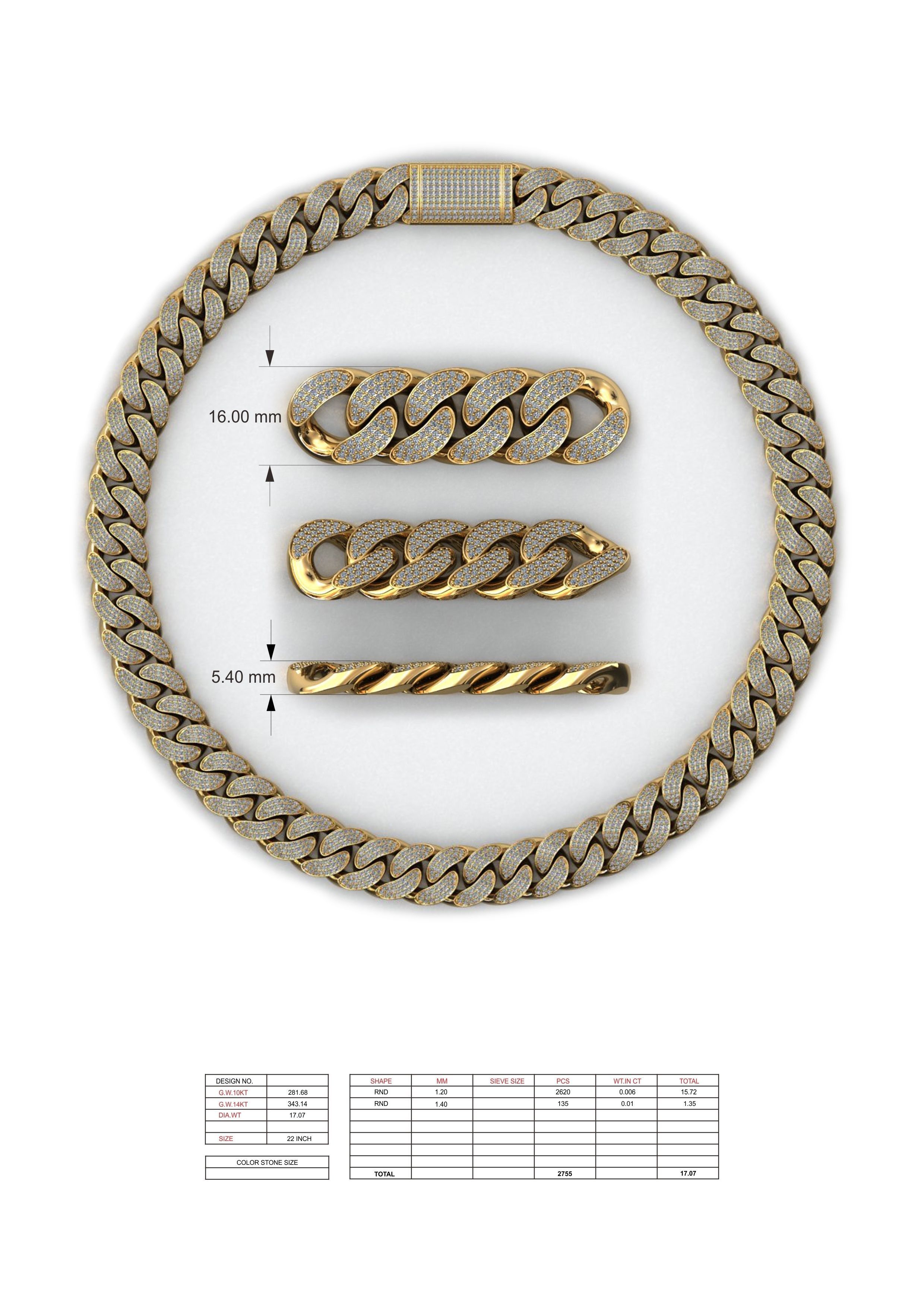 16 MM MIAMI CUBAN LINK CHAIN 3ROWS DIAMOND BRACELET OR NECKLACE 3D print model_13