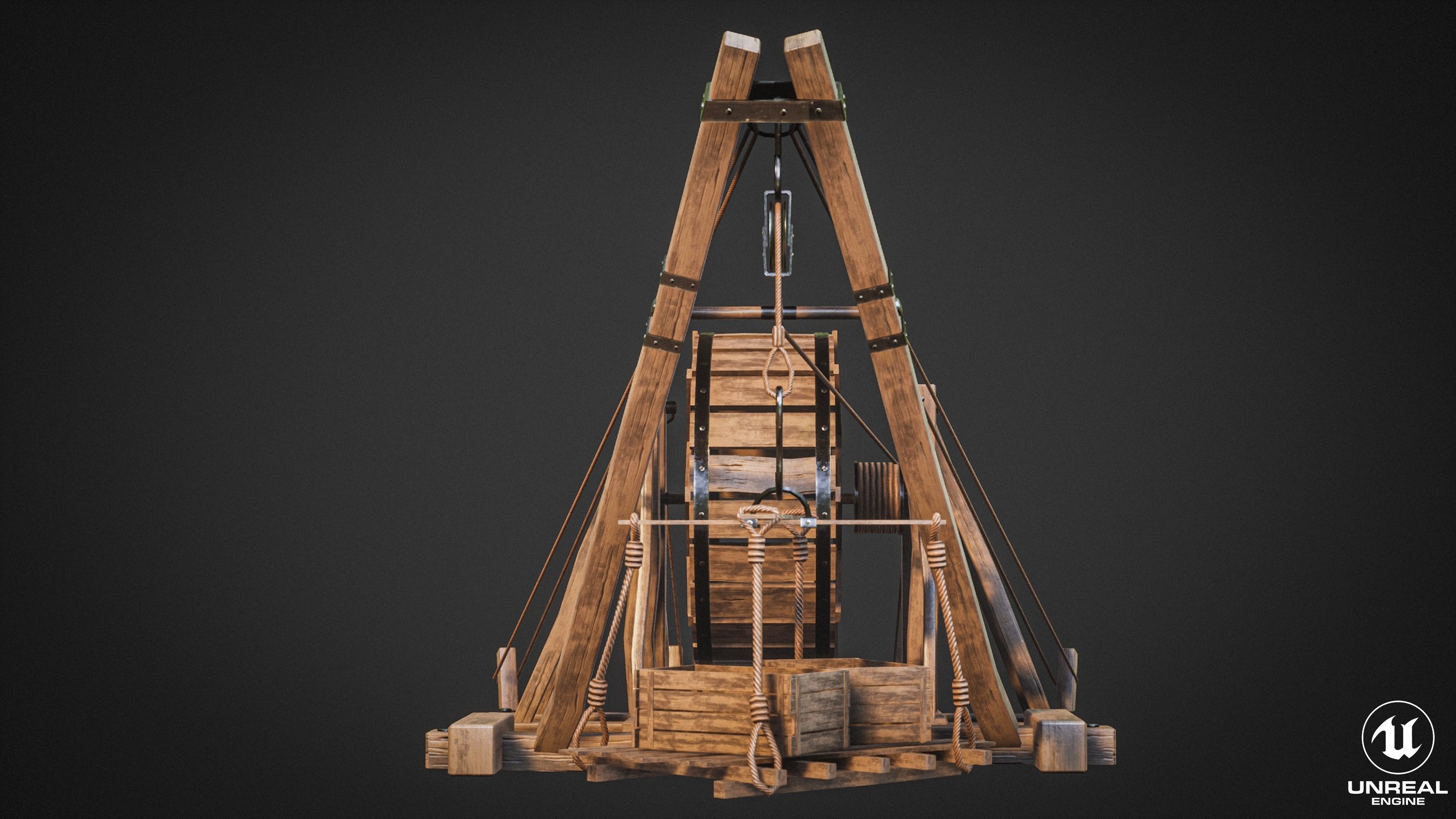 Crane Medieval Type 2 Low Poly Low-poly 3D model_8