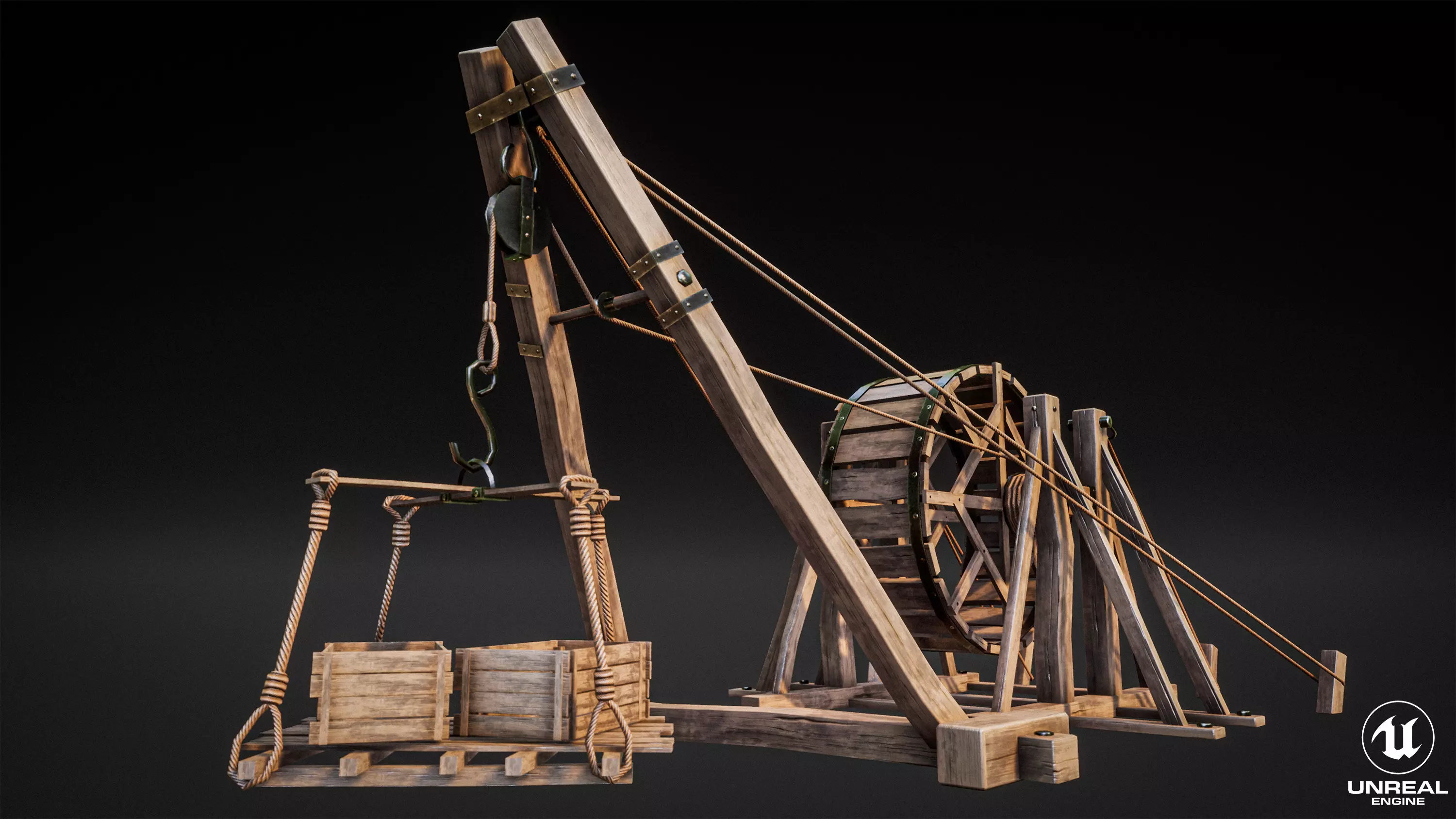 Crane Medieval Type 2 Low Poly Low-poly 3D model_0