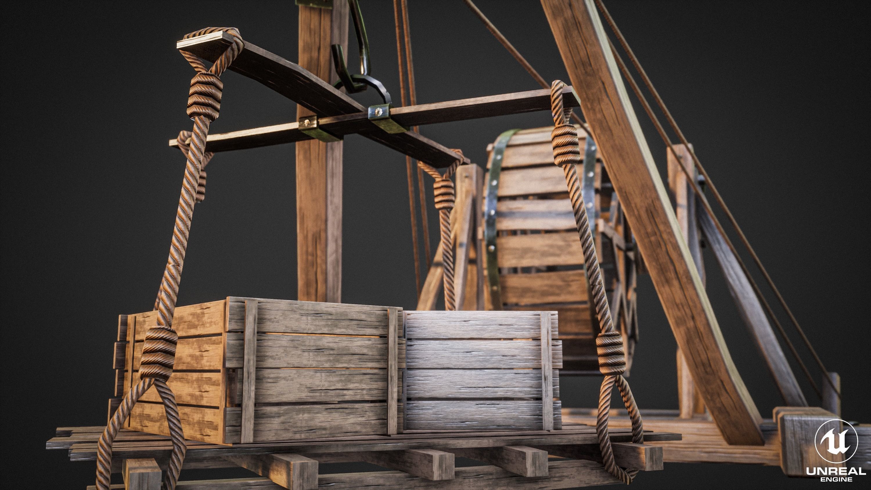 Crane Medieval Type 2 Low Poly Low-poly 3D model_5