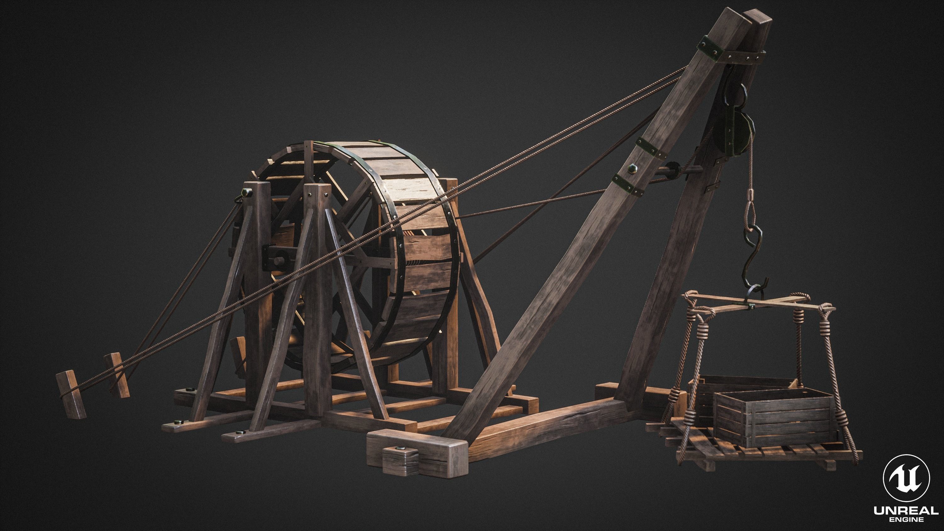 Crane Medieval Type 2 Low Poly Low-poly 3D model_2
