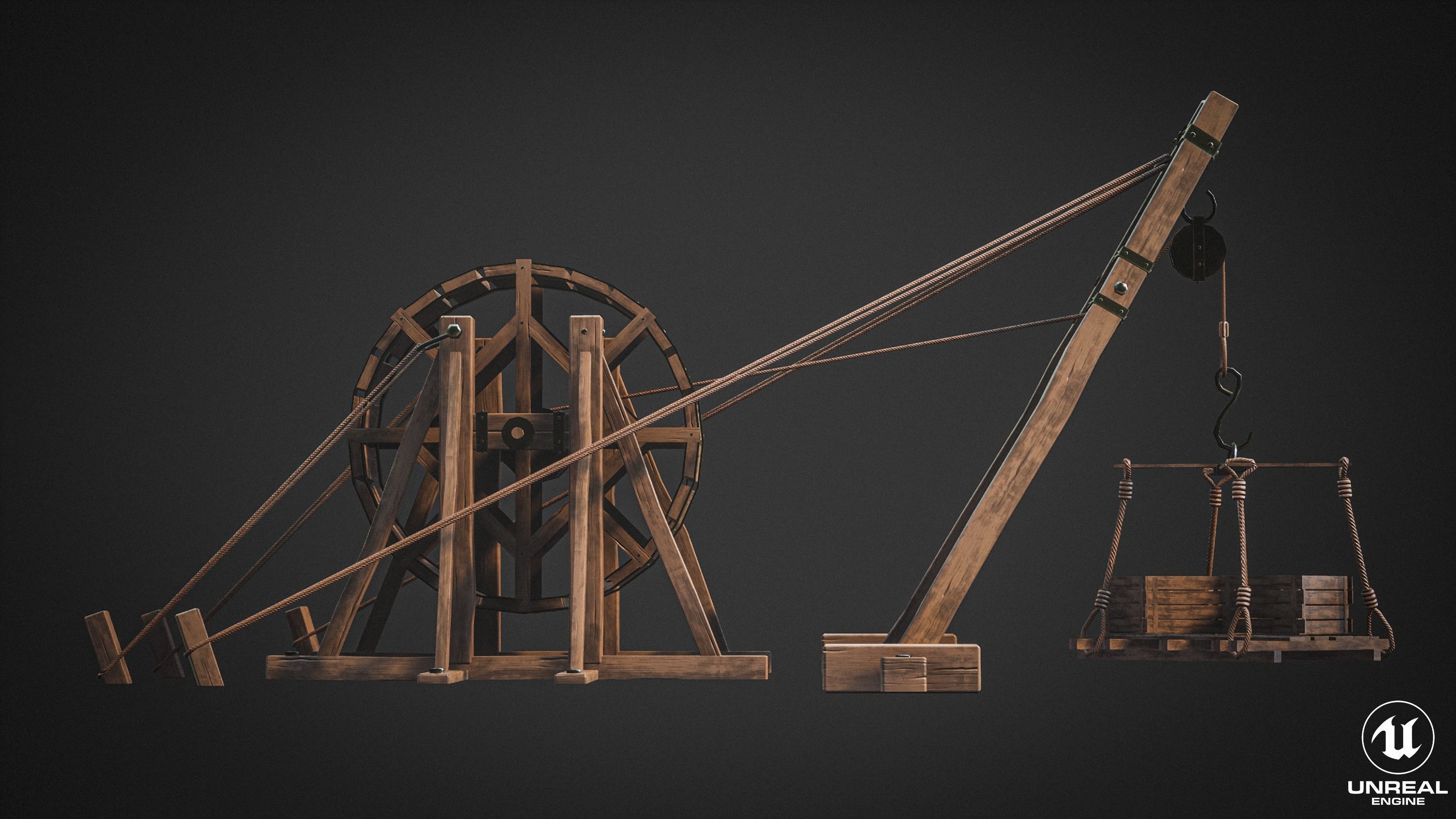 Crane Medieval Type 2 Low Poly Low-poly 3D model_6