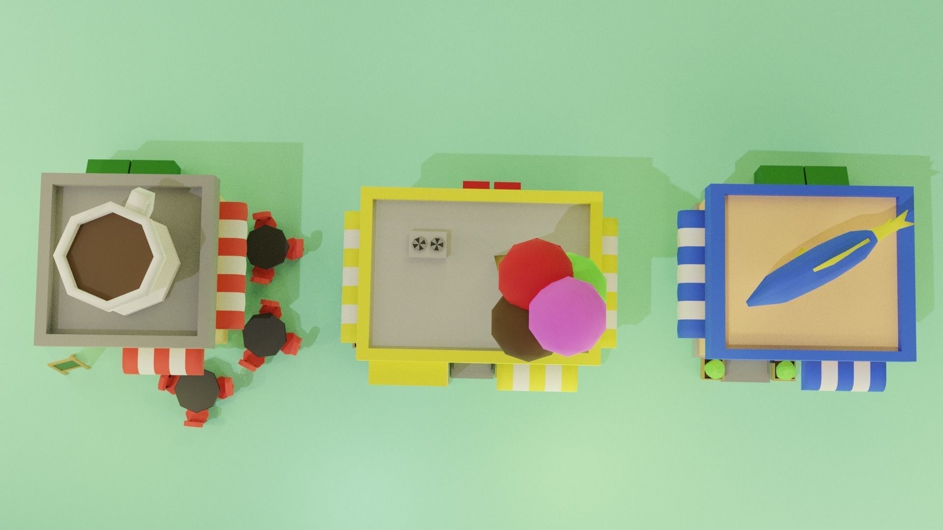 LowPoly Buildings town with and coffee shop Low-poly 3D model_7