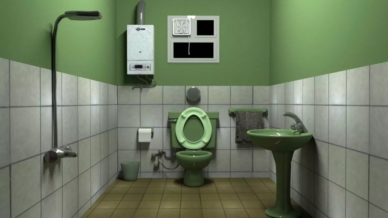 bathroom with toilet and sink Low-poly 3D model_0