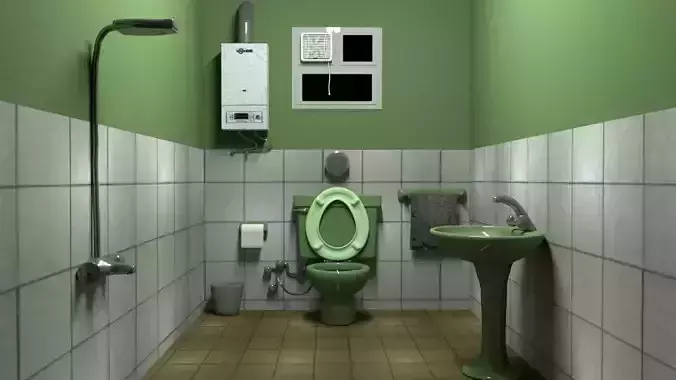 bathroom with toilet and sink Low-poly 3D model