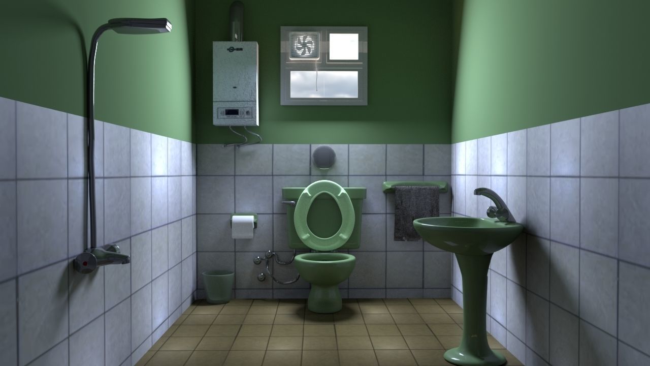 bathroom with toilet and sink Low-poly 3D model_1