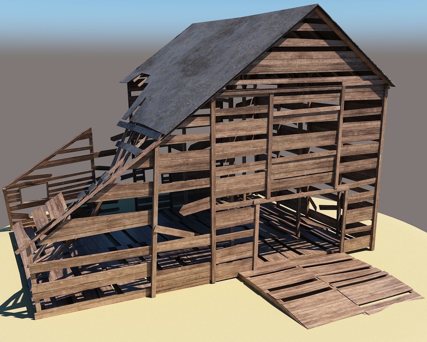 Barn2 wooden barn Low-poly 3D model_2