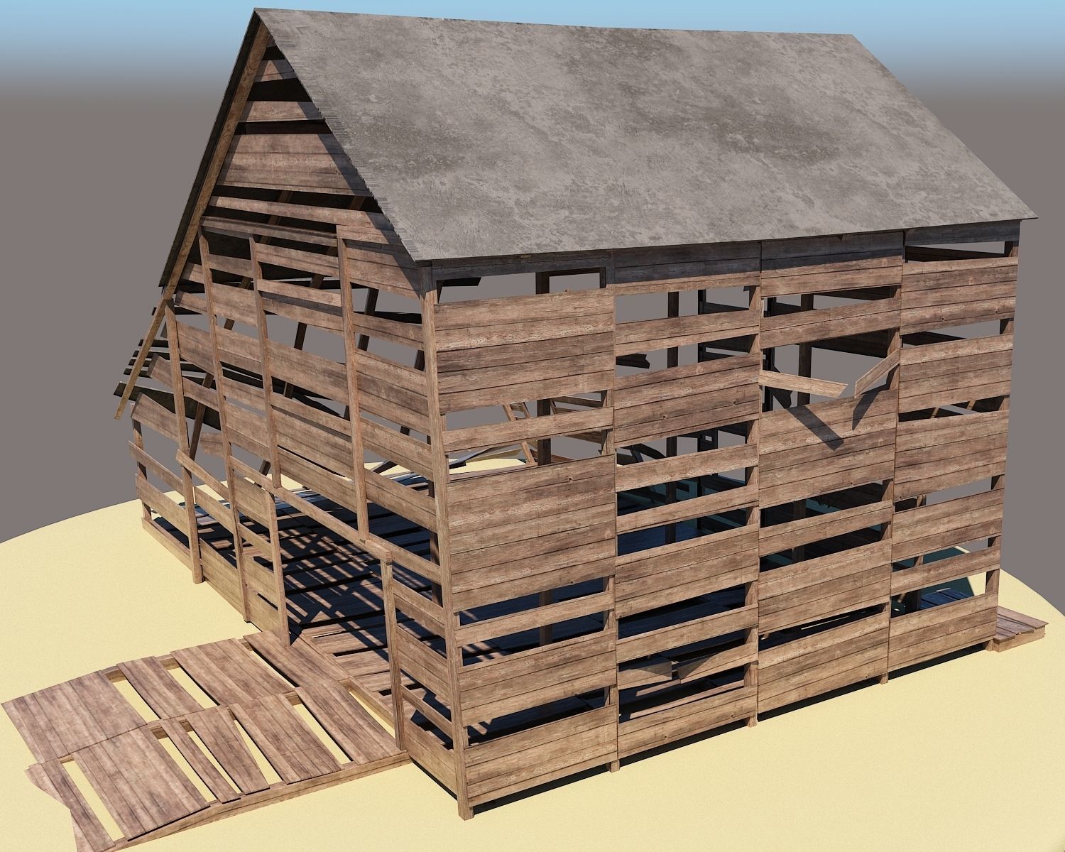 Barn2 wooden barn Low-poly 3D model_3