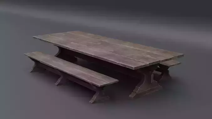 Medieval Table with Bench Low-poly 3D model