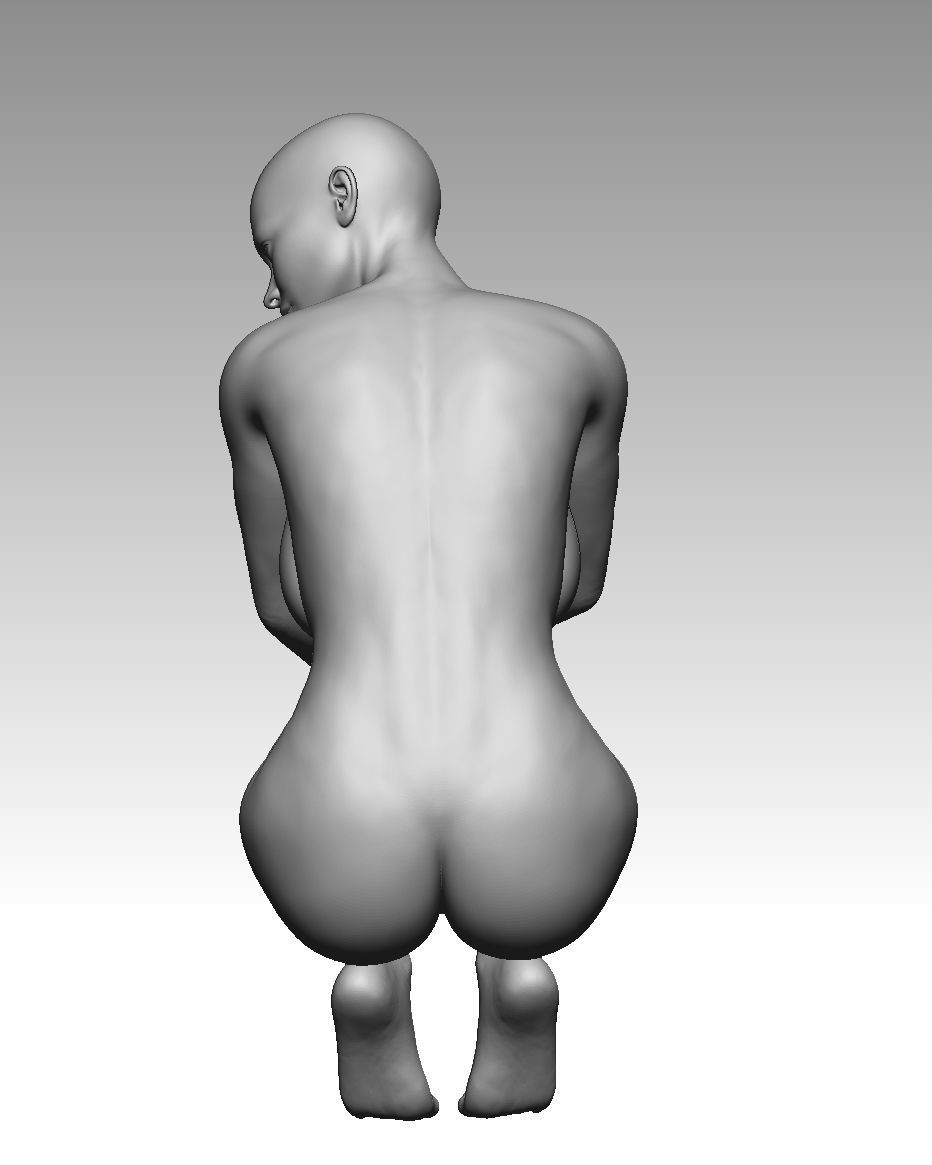 Nude female model squatting 3D model_3