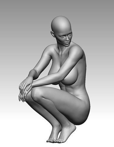 Nude female model squatting 3D model