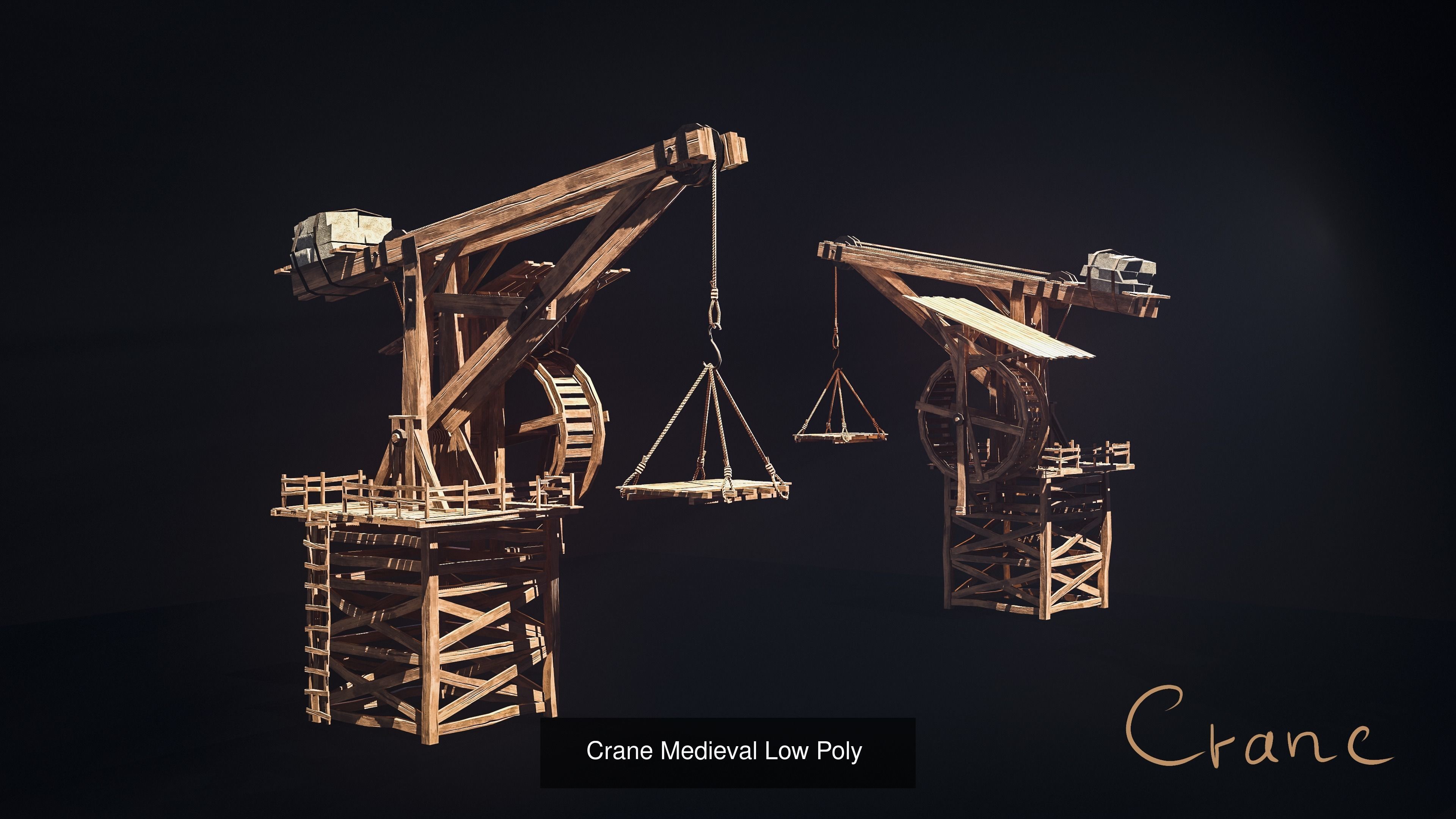 3 Medieval Cranes Pack 3D Model Collection_1