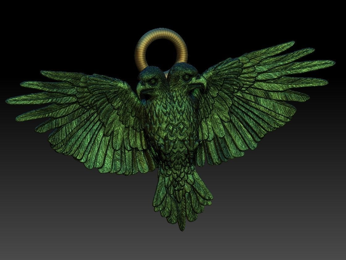 two-headed eagle pendant  3D print model_6
