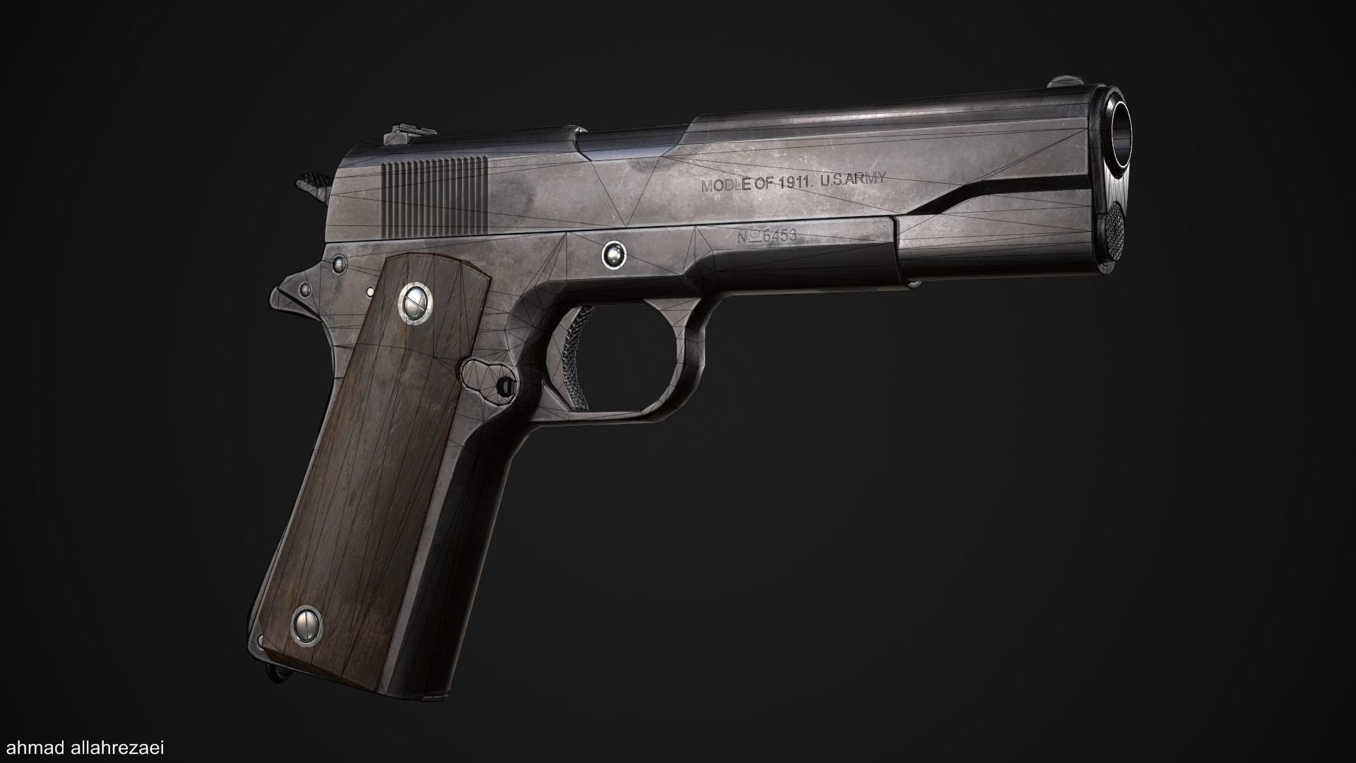 Colt M1911A1 Low-poly 3D model_1