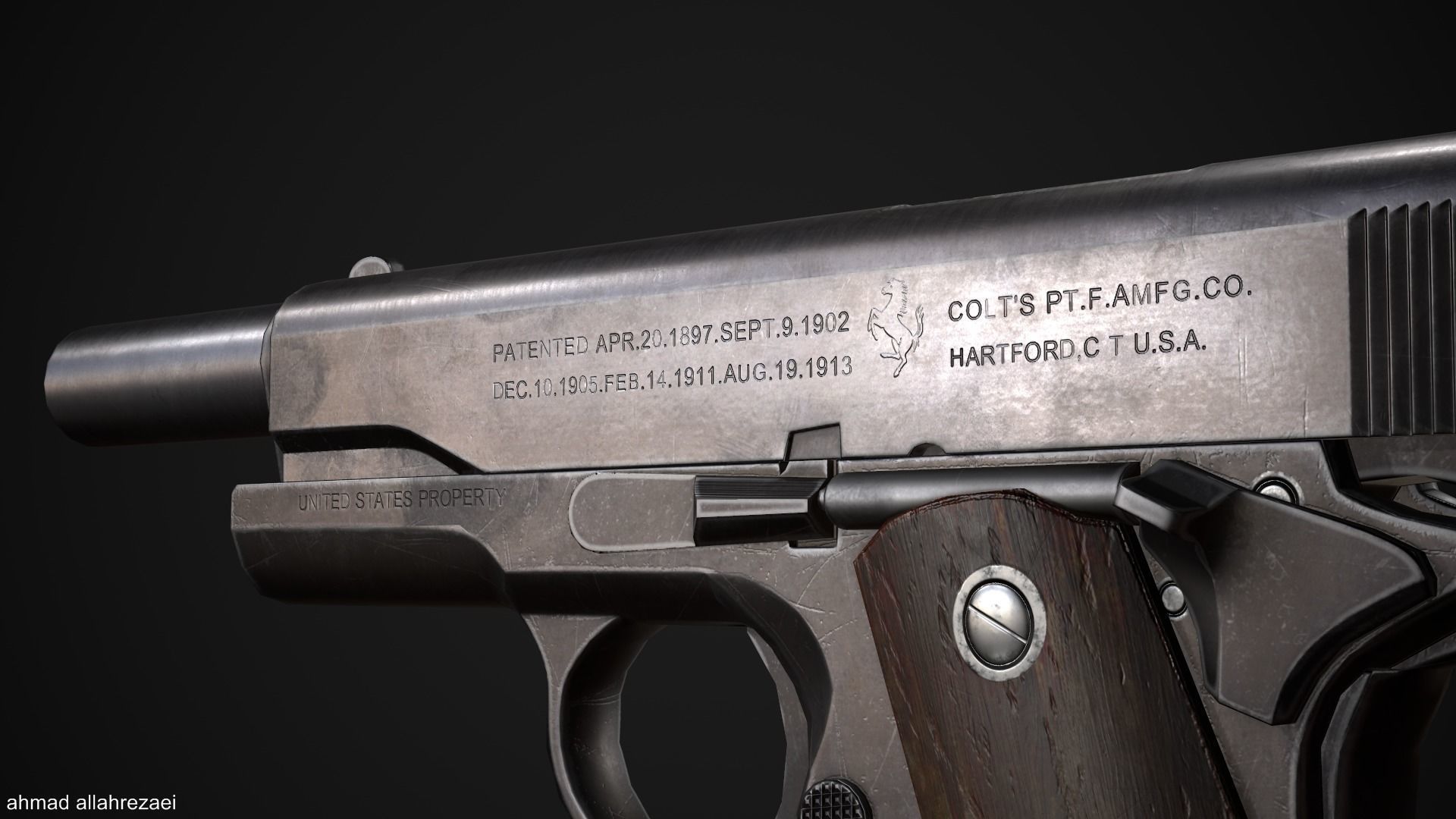 Colt M1911A1 Low-poly 3D model_11