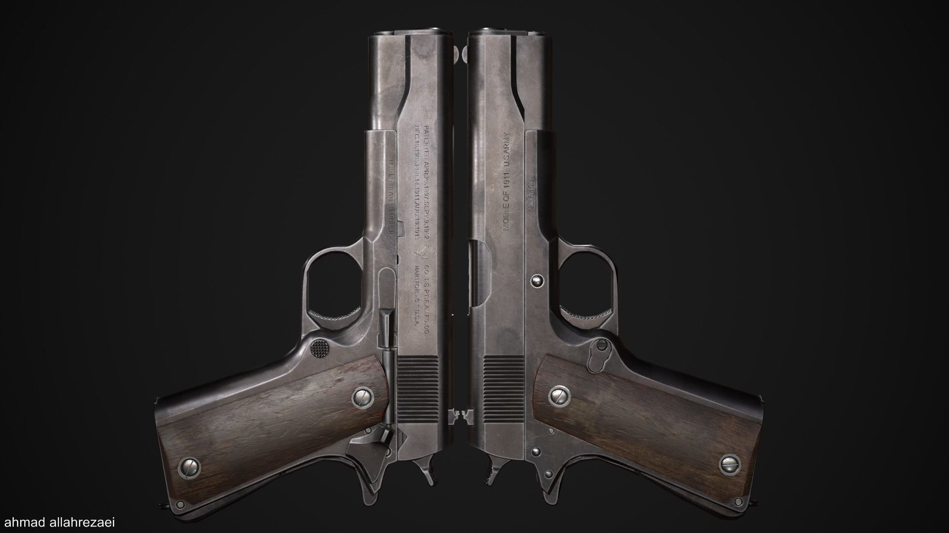 Colt M1911A1 Low-poly 3D model_8