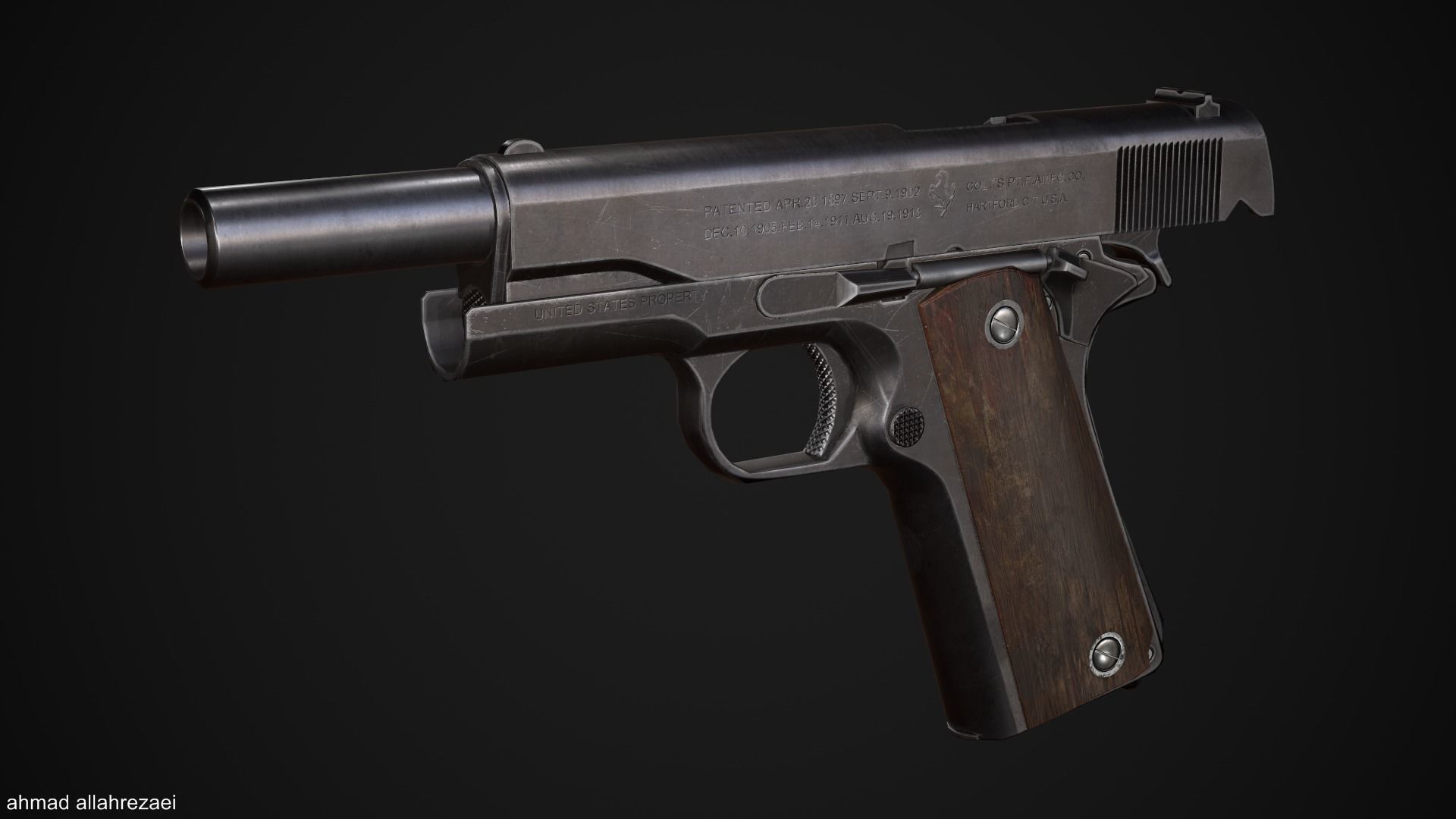 Colt M1911A1 Low-poly 3D model_9