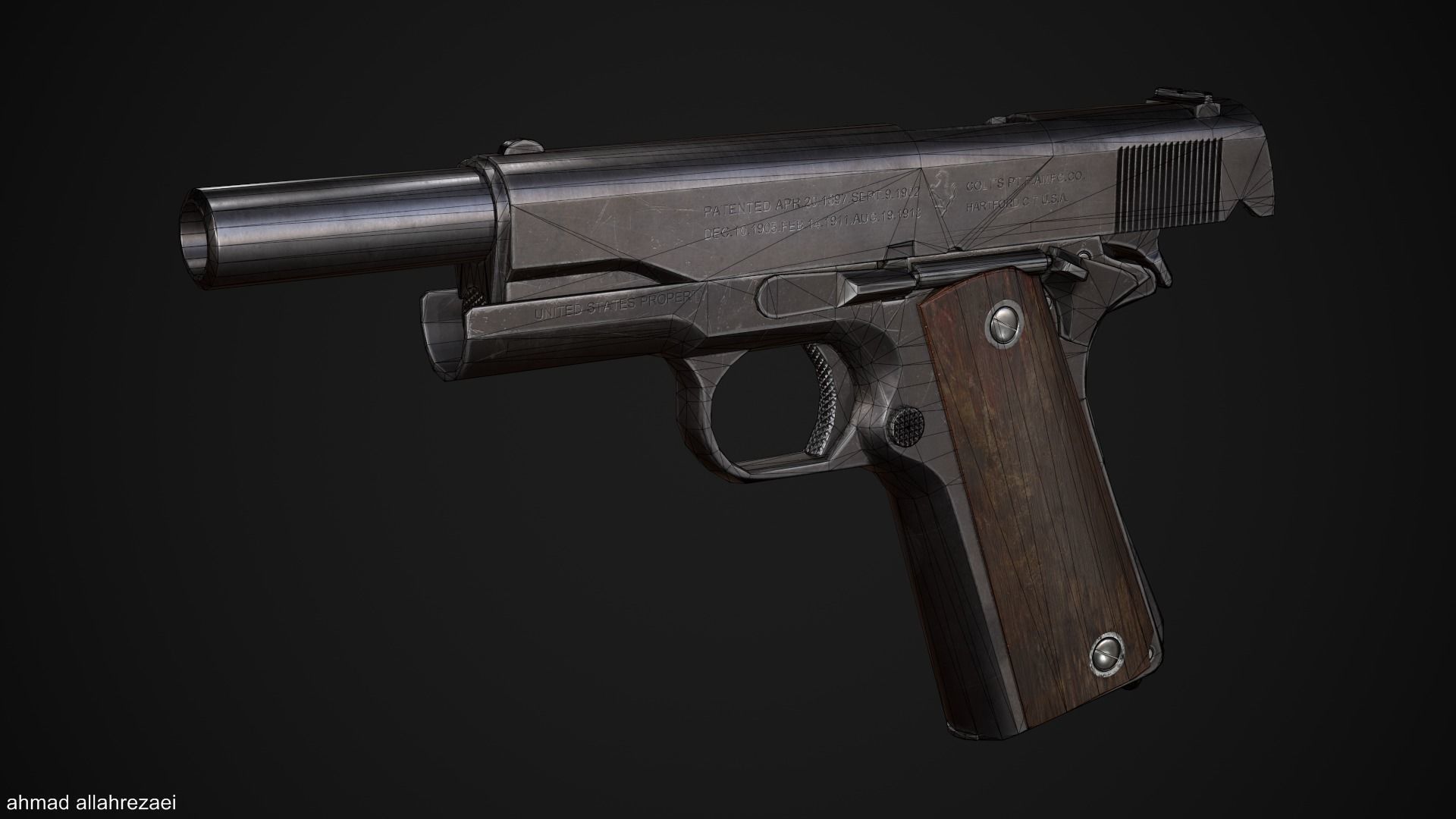Colt M1911A1 Low-poly 3D model_10
