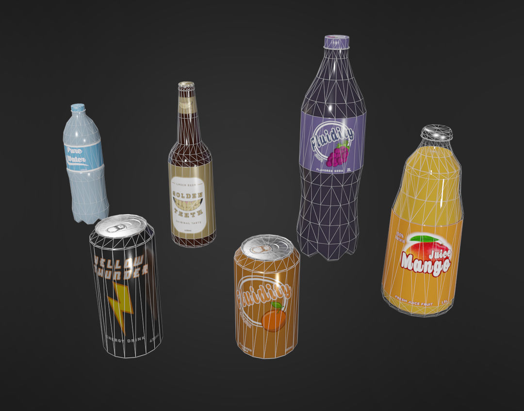 Food Shelf With Standard Drinks Low-poly 3D model_9