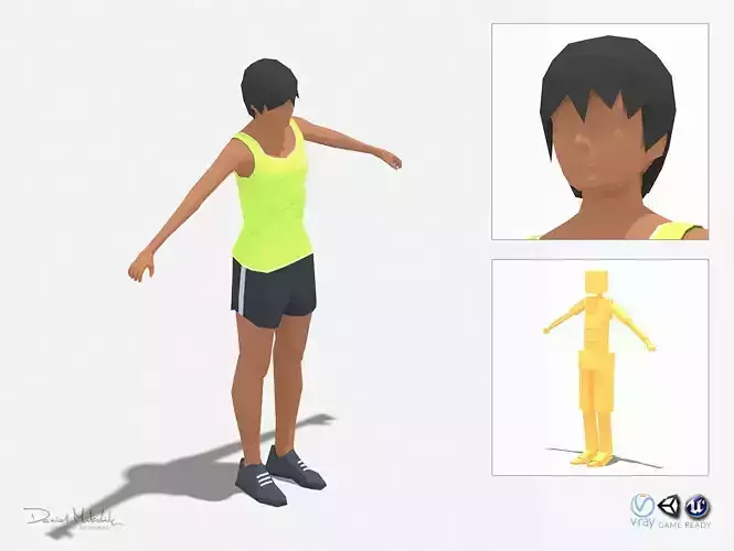 Low Poly Woman Exercise RIG Low-poly 3D model