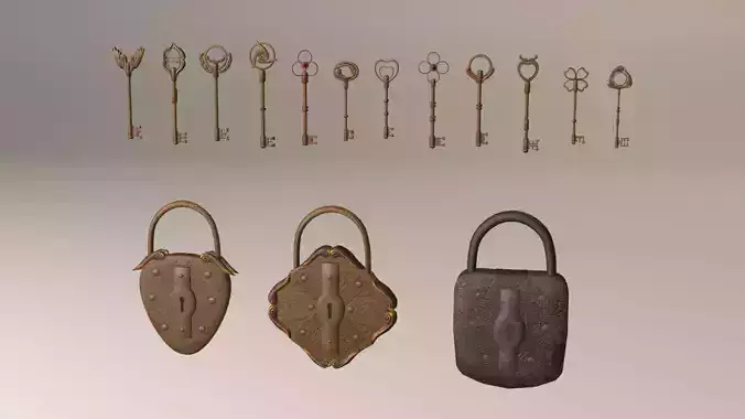 Keys and locks pack Low-poly 3D model