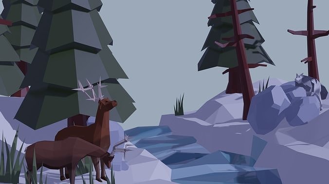 Lowpoly Winter forest Free 3D model