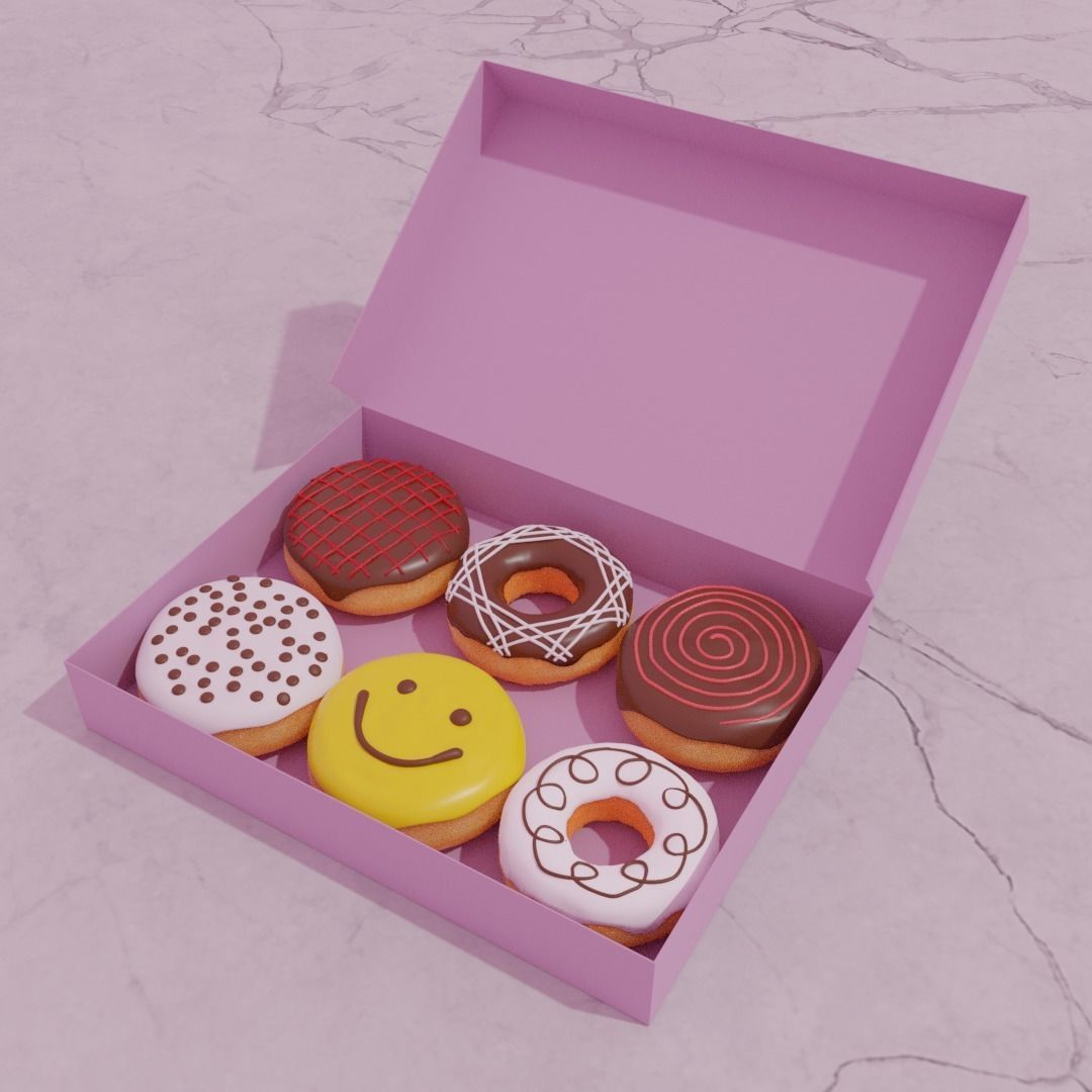 50 Donuts Collection  Low-poly 3D model_4