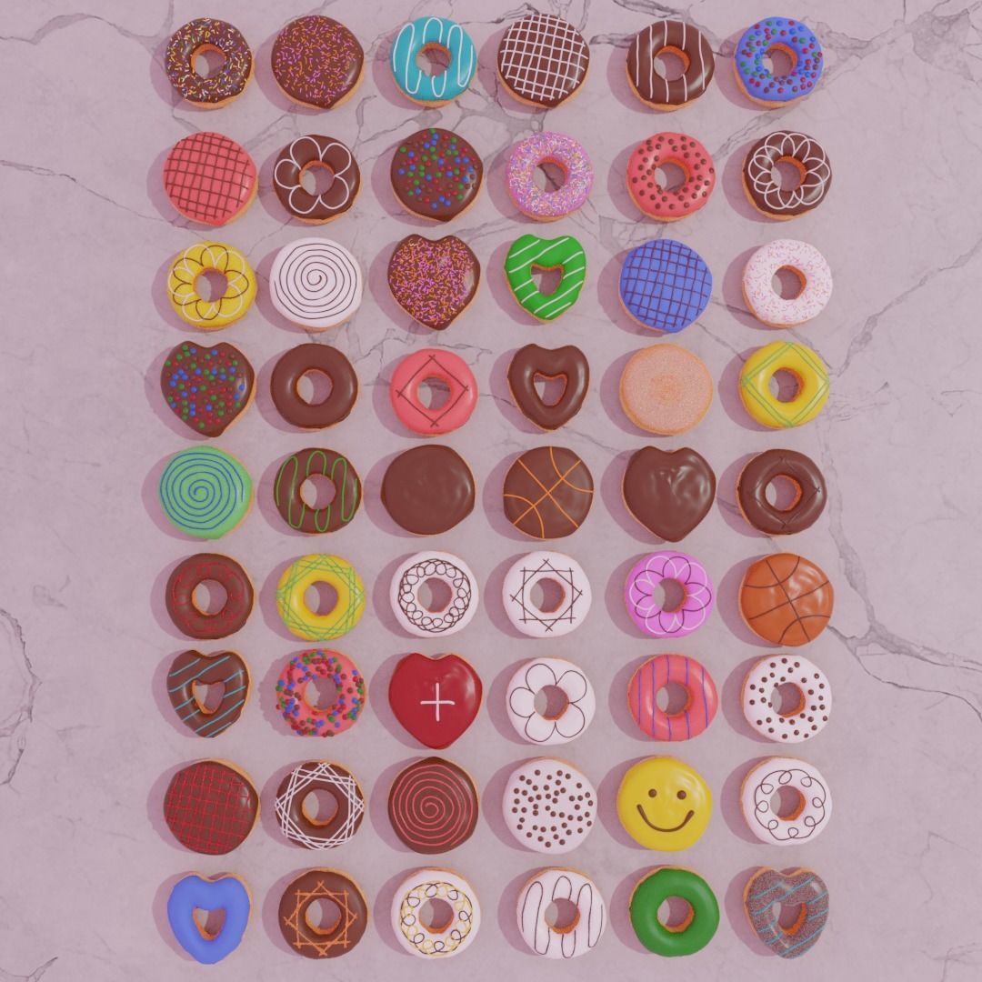 50 Donuts Collection  Low-poly 3D model_1