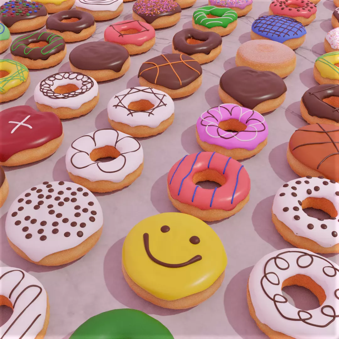 50 Donuts Collection  Low-poly 3D model_0