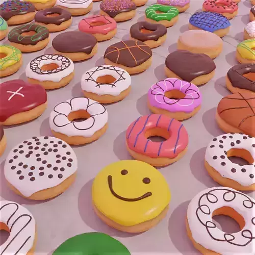 50 Donuts Collection  Low-poly 3D model