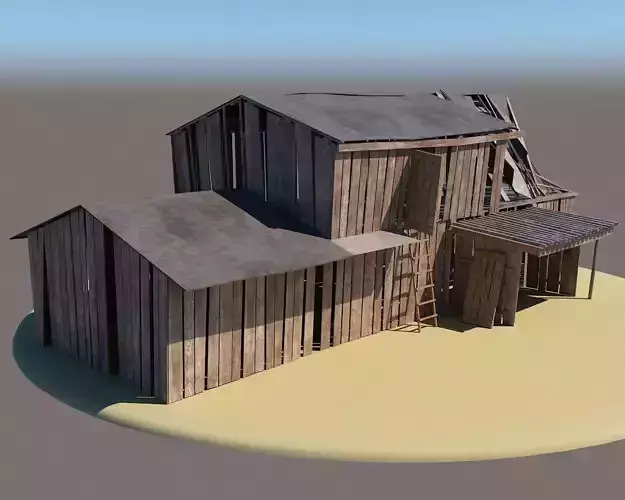 Barn3 wooden building with roof Low-poly 3D model