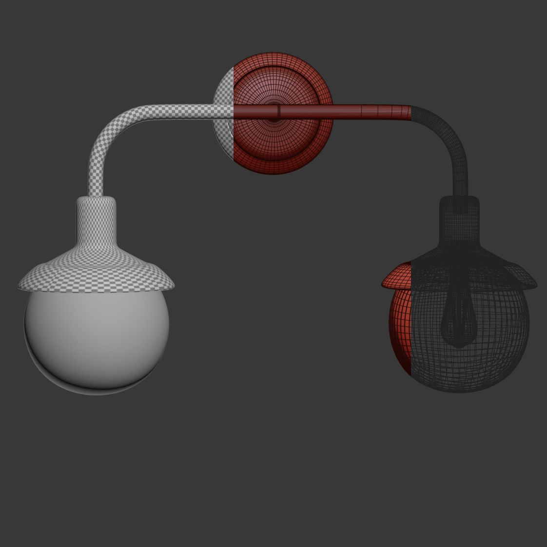 Double metal wall lantern 3D model_3