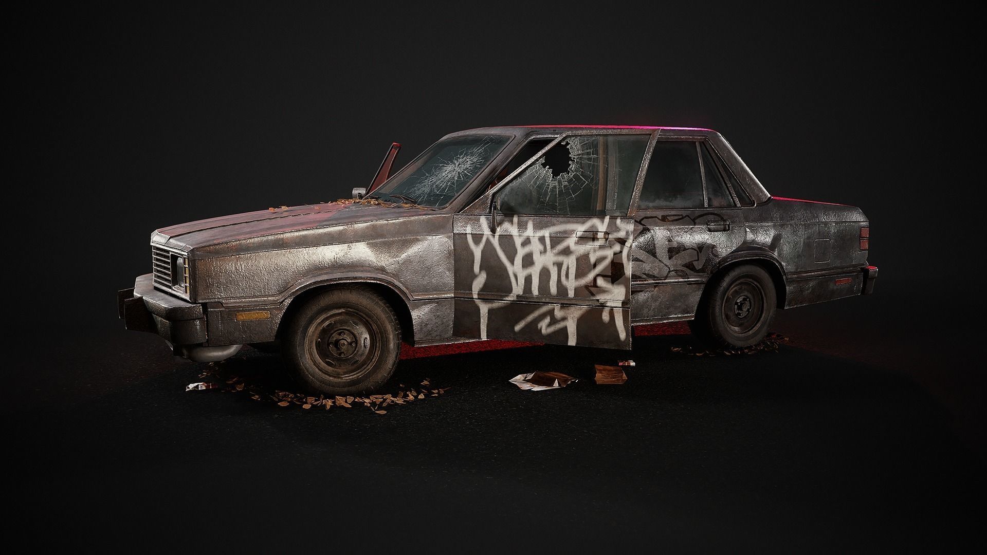 Old Sedan PBR Game Ready Low-poly 3D model_7