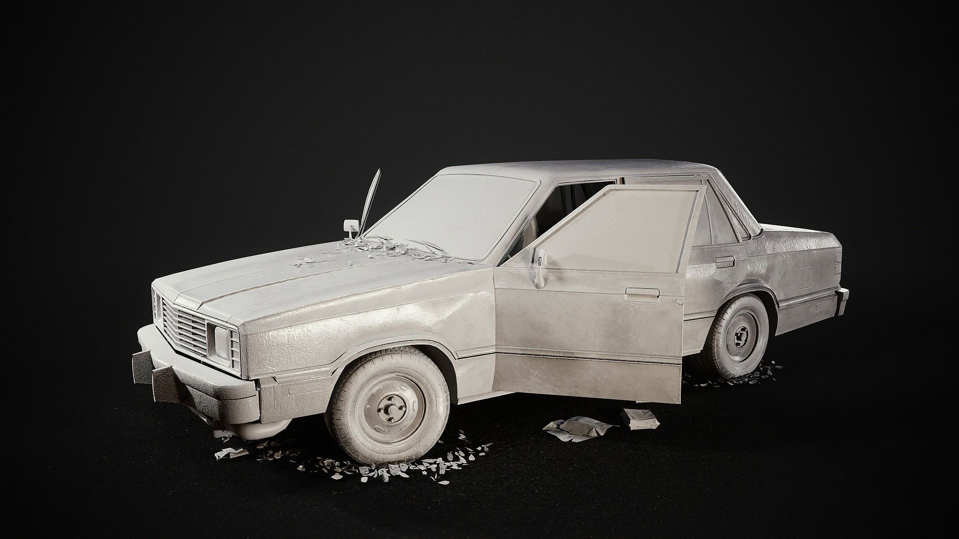 Old Sedan PBR Game Ready Low-poly 3D model_8