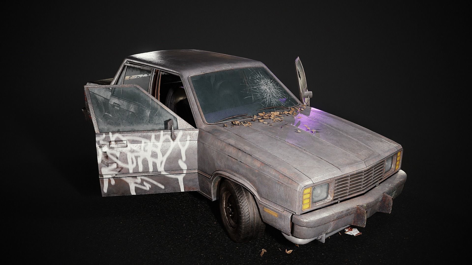 Old Sedan PBR Game Ready Low-poly 3D model_6