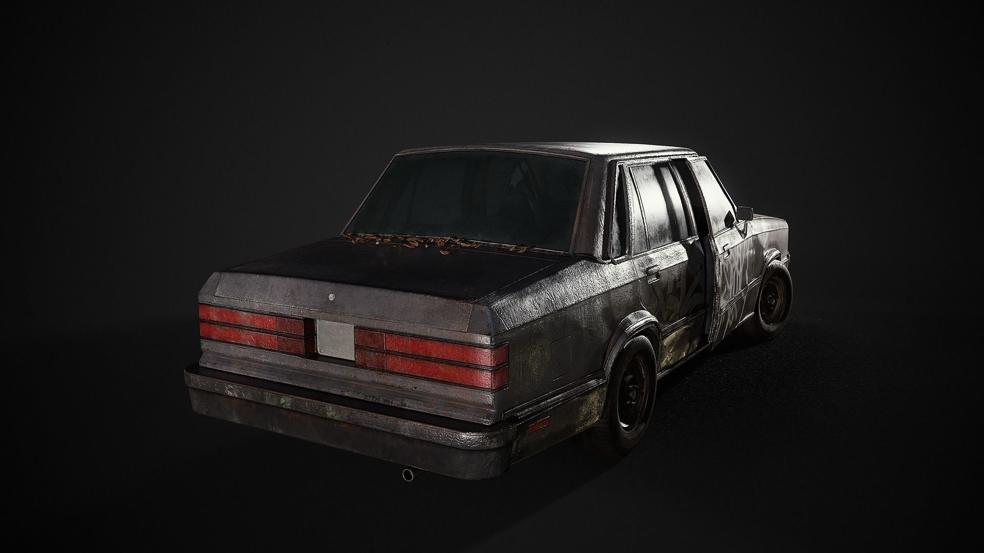Old Sedan PBR Game Ready Low-poly 3D model_3